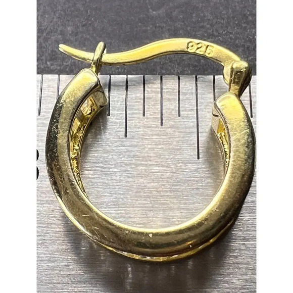 CZ huggie hoop earrings in yellow gold over sterling silver187 - Picture 11 of 11